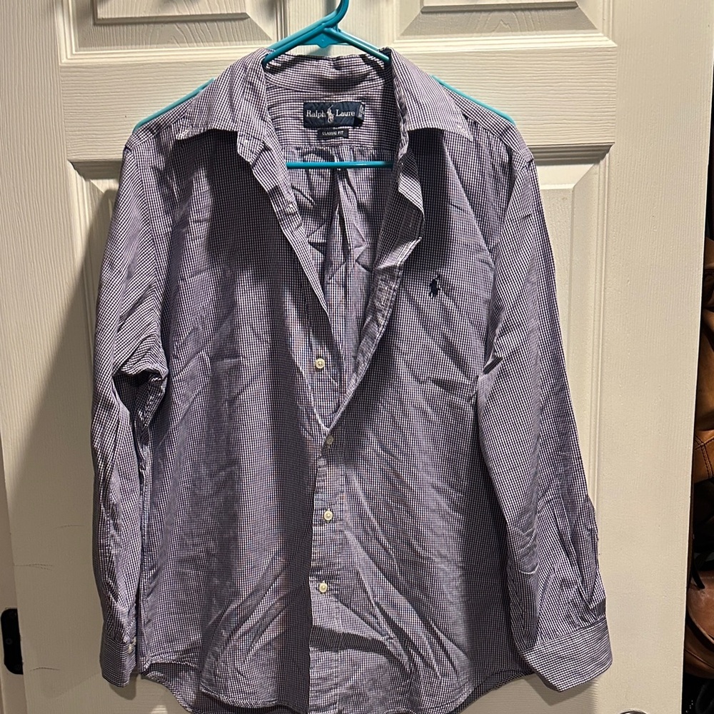 Ralph Lauren Men's Navy Checkered Button-Down Shirt